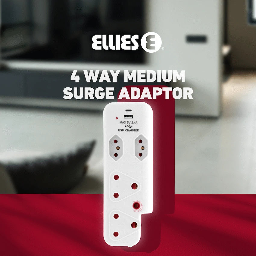 Ellies 4 Way Surge adaptor with type C + USB - WT