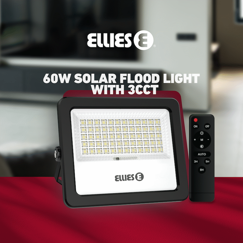 Ellies Nebula Series 60W Solar Flood Light with 3CCT -BK