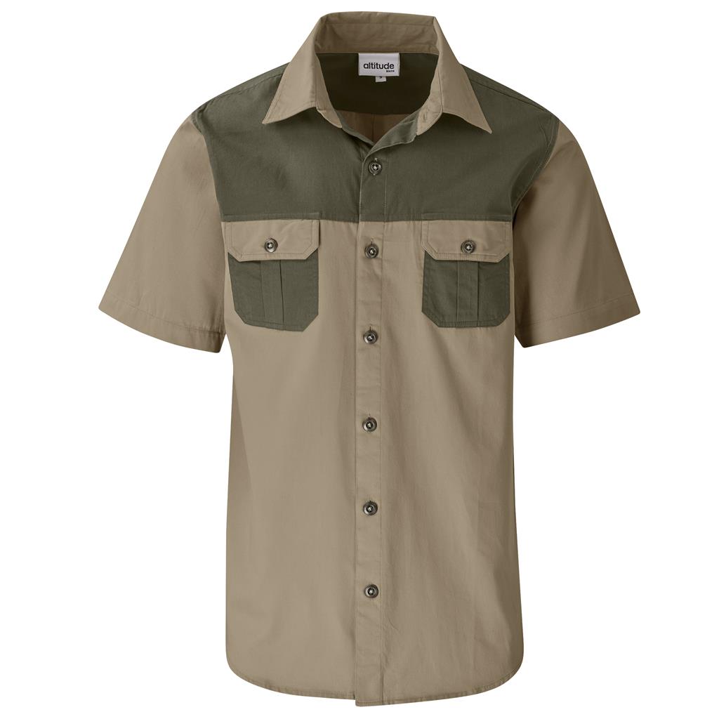 Mens Short Sleeve Serengeti 2-Tone Bush Shirt - STONE MILITARY GREEN