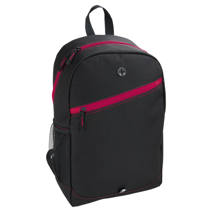 Backpack With Contrast Colour Diagonal Zip - Red