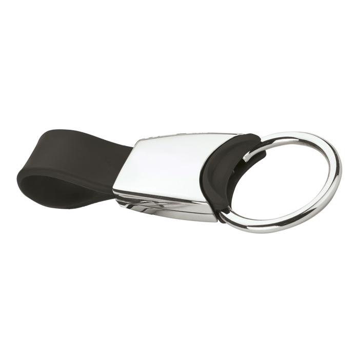Metal Keychain with Silicone Strap - Black