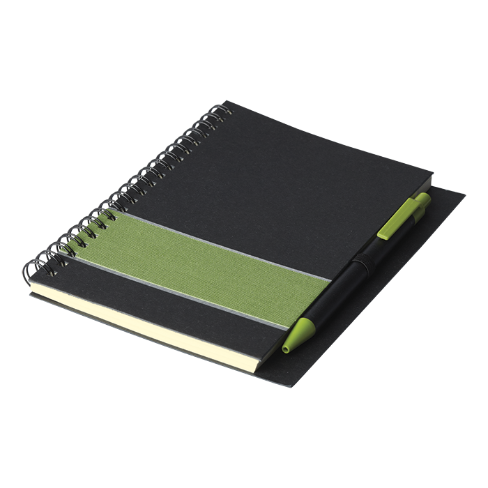 Coloured Stripe Notebook with Pen - Green