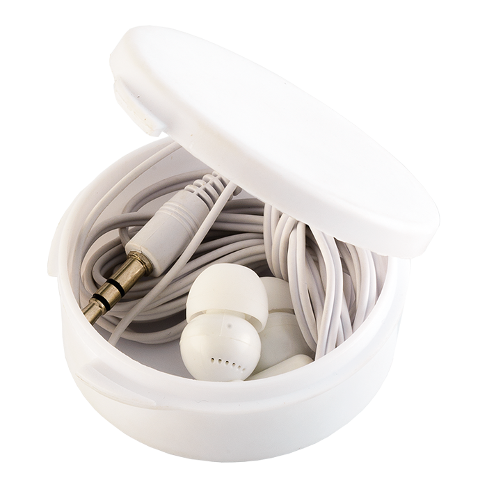 Earphones in Round Case - White