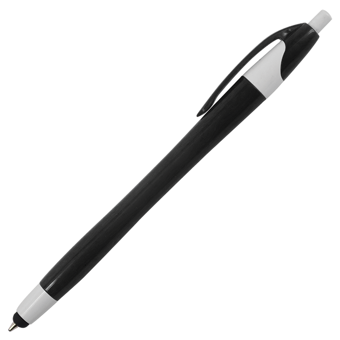 Slim Coloured Barrel Ballpoint Pen with Stylus - Black