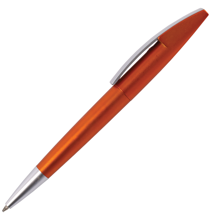 Silver Square Clip Ballpoint Pen - Orange