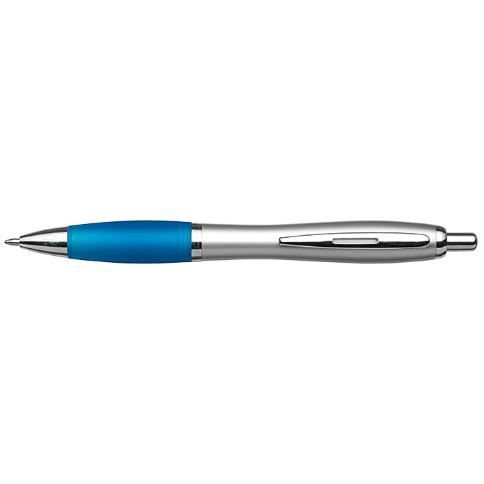 Silver Barrel Curved Design Ballpoint Pen - Pale Blue