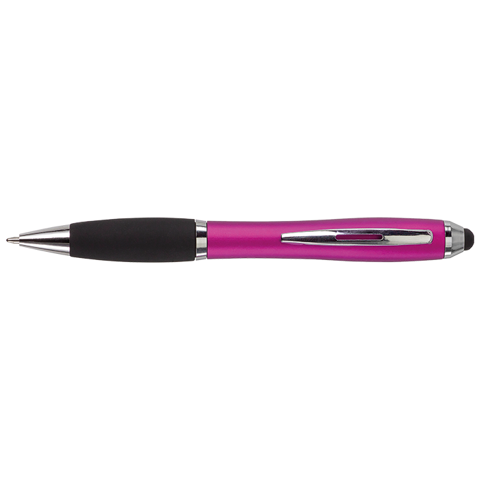 Ballpoint with Rubber Grip and Stylus - Pink