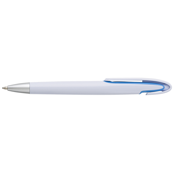Rounded Clip Ballpoint Pen With White Barrel - Light Blue