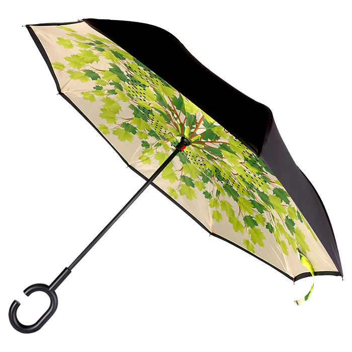 Printed Reversible Umbrella - Green Leaf