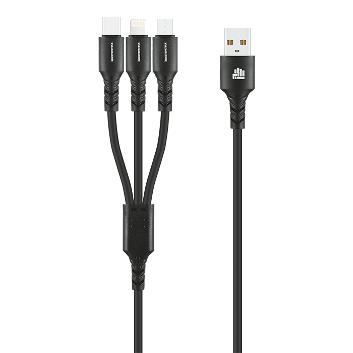 IND 1.2m 3-In-1 Charger Cable - Black