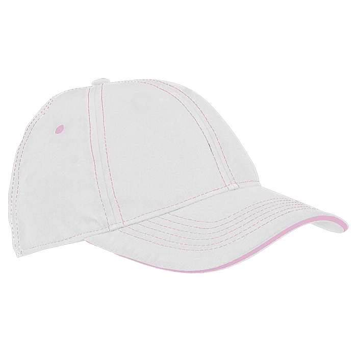 6 Panel Microfibre Stitch Cap - White/Pink