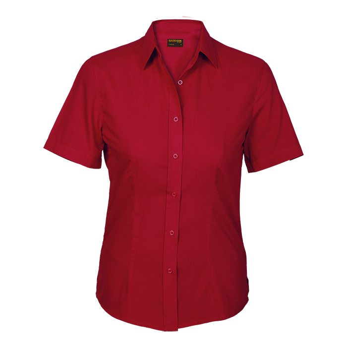 Basic Poly Cotton Blouse Short Sleeve Ladies - Red