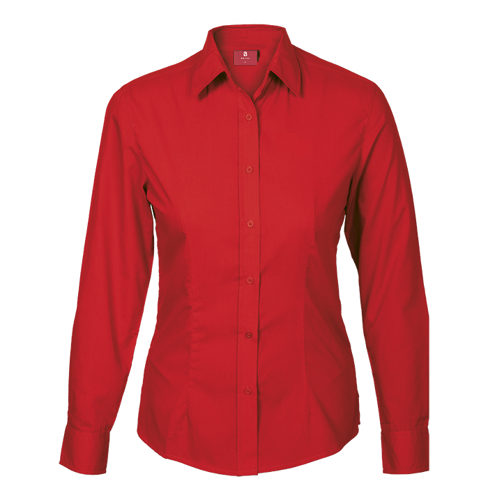 Basic Poly Cotton Blouse Long Sleeve Ladies - Light Red