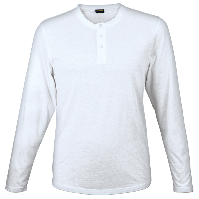 145g Henley Long Sleeve T-Shirt Mens - White