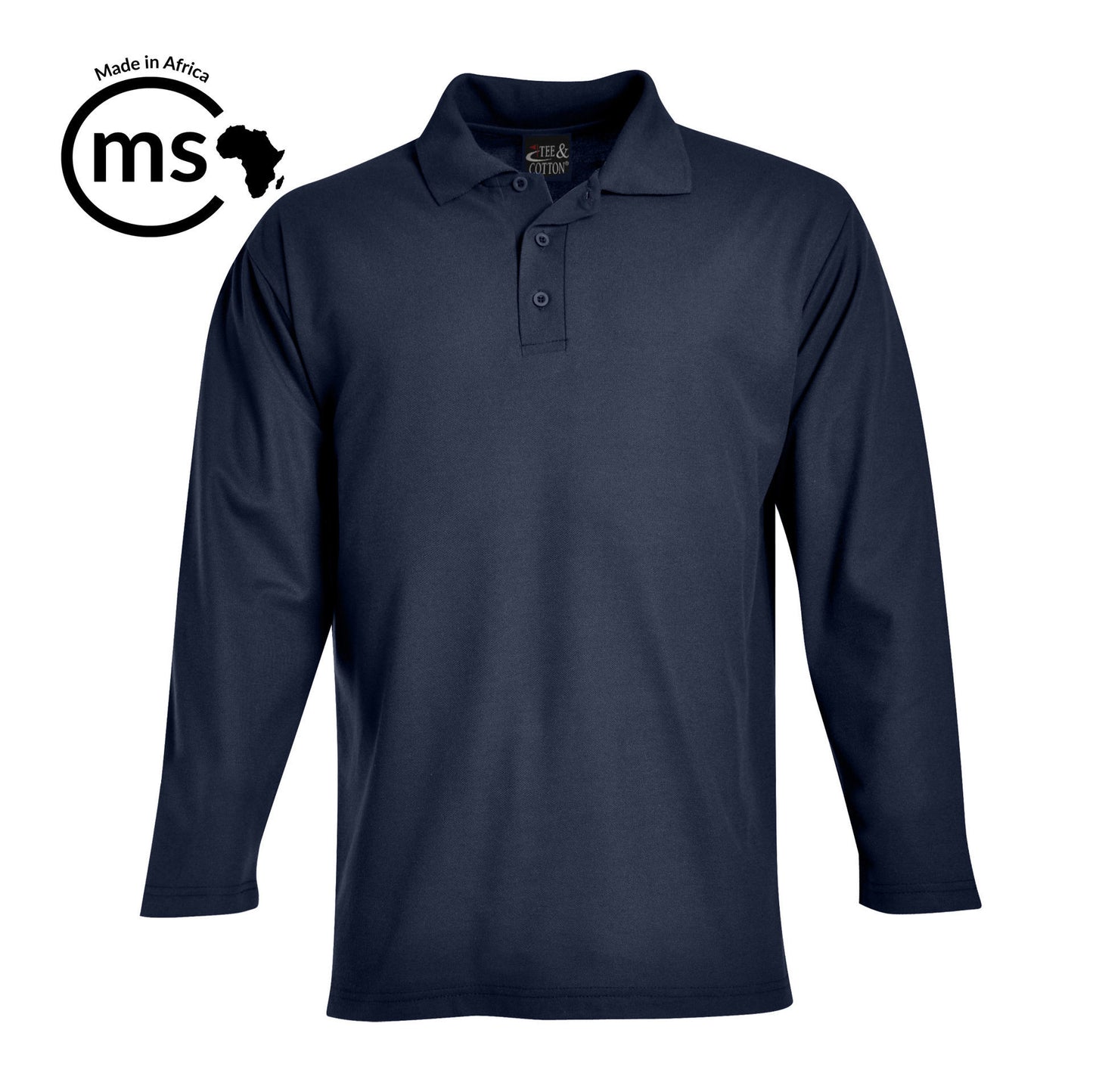 Long Sleeve Pique Knit Polo - Cadet blue - while stocks last
