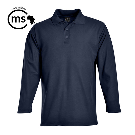 Long Sleeve Pique Knit Polo - Cadet blue - while stocks last