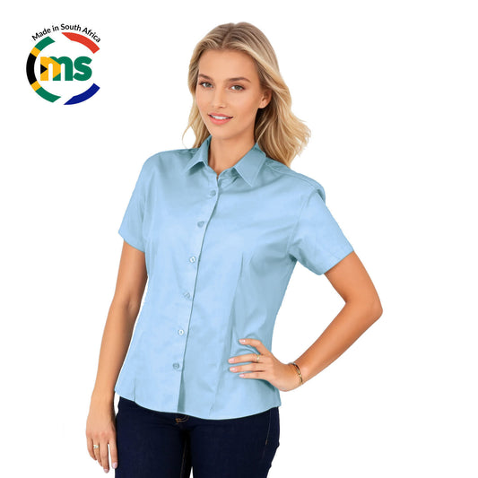 Ladies Classic Woven Shirt Short Sleeve - Sky - End Of Range
