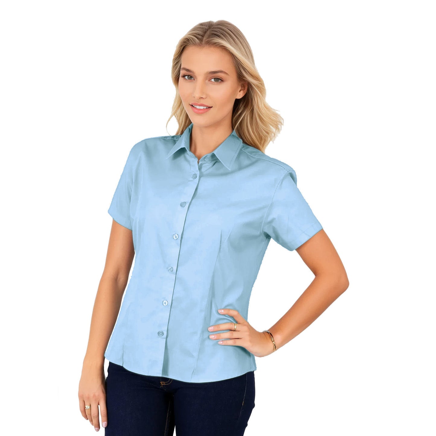 Ladies Classic Woven Shirt Short Sleeve - Sky - End Of Range