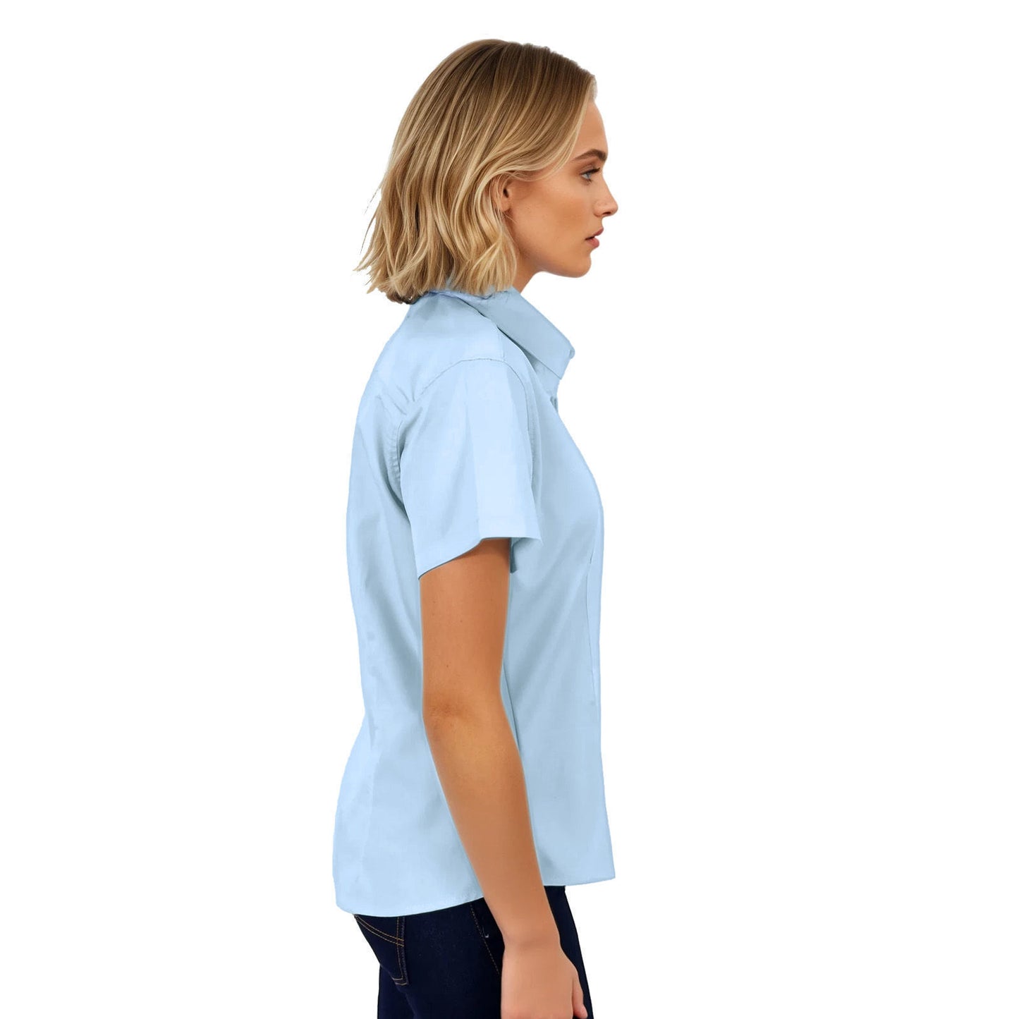 Ladies Classic Woven Shirt Short Sleeve - Sky - End Of Range