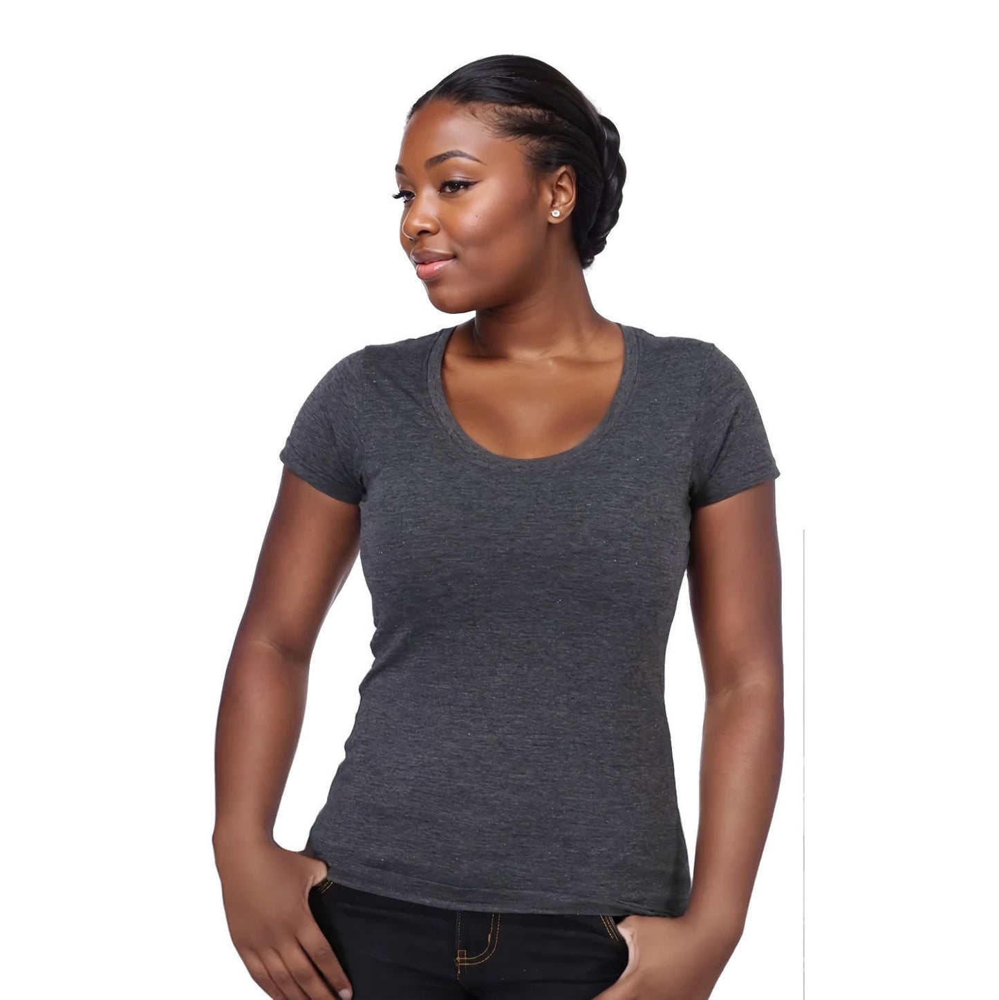 Ladies 150g Fashion Fit T-Shirt - Graphite Melange - End Of Range