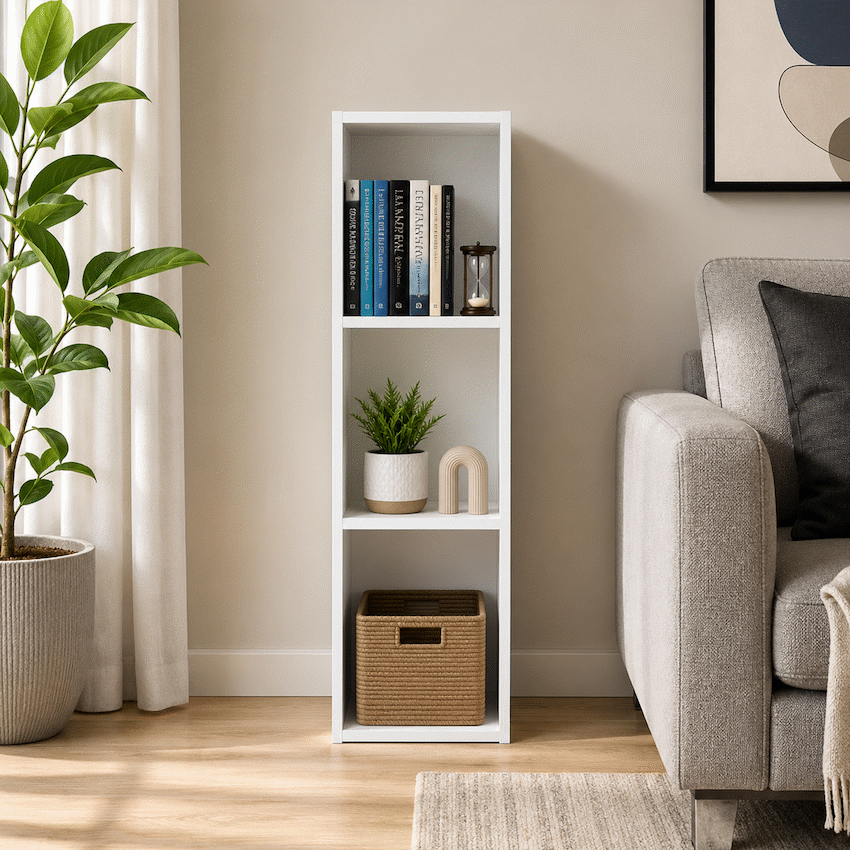 Everfurn Grayscale 3 Tier Bookshelf White, High Pressure Laminate