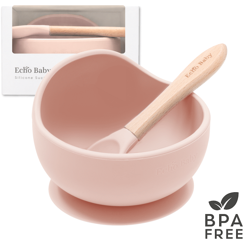 Echo Baby Silicone Suction Bowl and Spoon Set - Rose