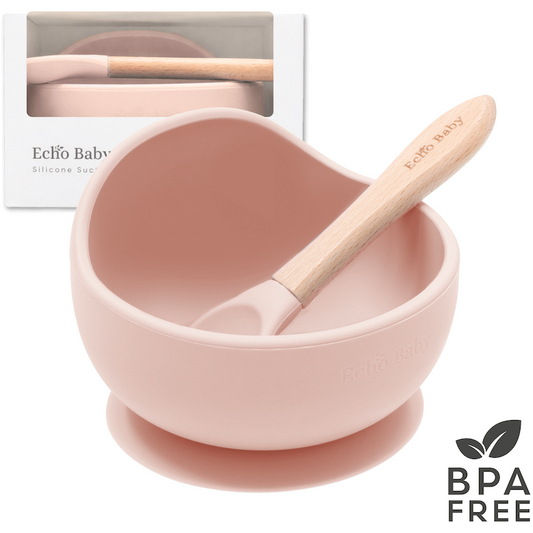 Echo Baby Silicone Suction Bowl and Spoon Set - Rose