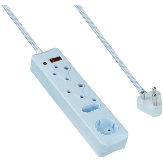SWITCHED 4 Way Medium Surge Protected Multiplug 0.5M Braided Cord Blue
