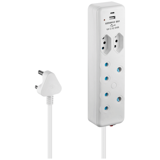 Switched 4-Way Extension Lead with 1x Type-C + 1x USB - 4m