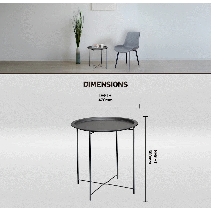 Everfurn Nala Side Table Black, Painted MDF, Steel Frame, 2 Pack