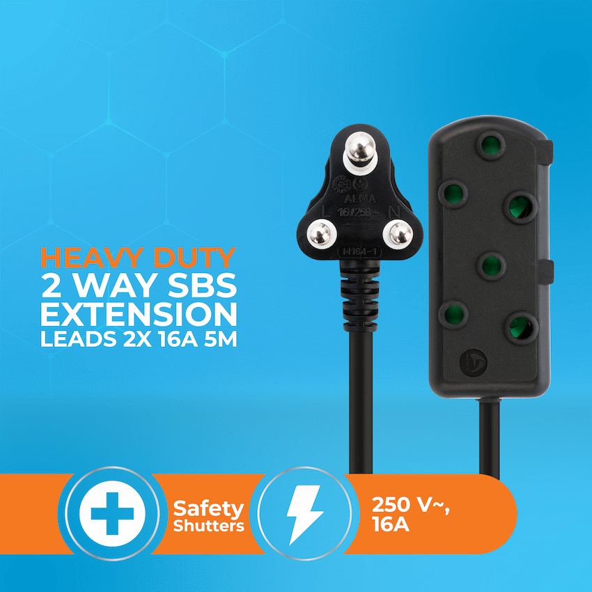 Switched Heavy Duty Side by Side (SBS) Extension Leads 10m - BK