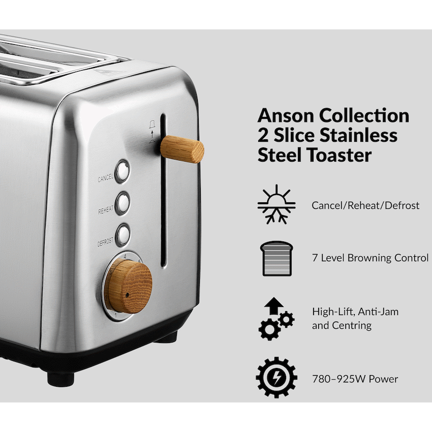 Boden Stark Anson Collection 2-Slice Stainless Steel Toaster