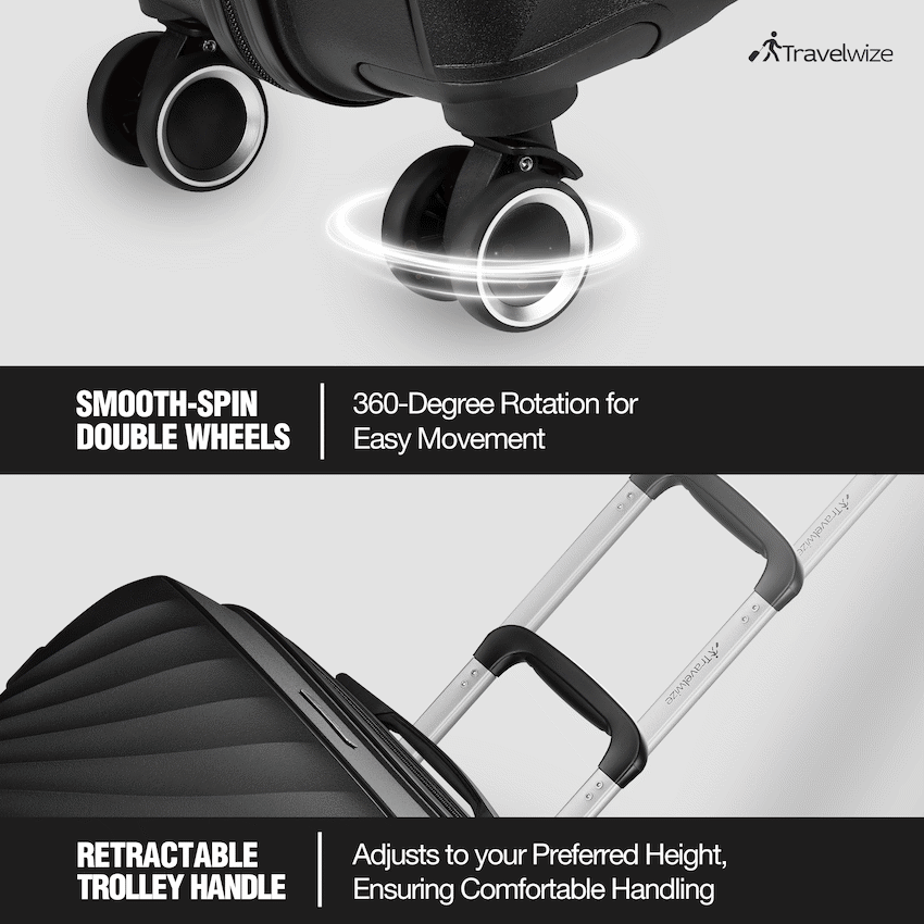 Travelwize Quartz PP 66cm 4-Wheels Spinner Luggage - Black