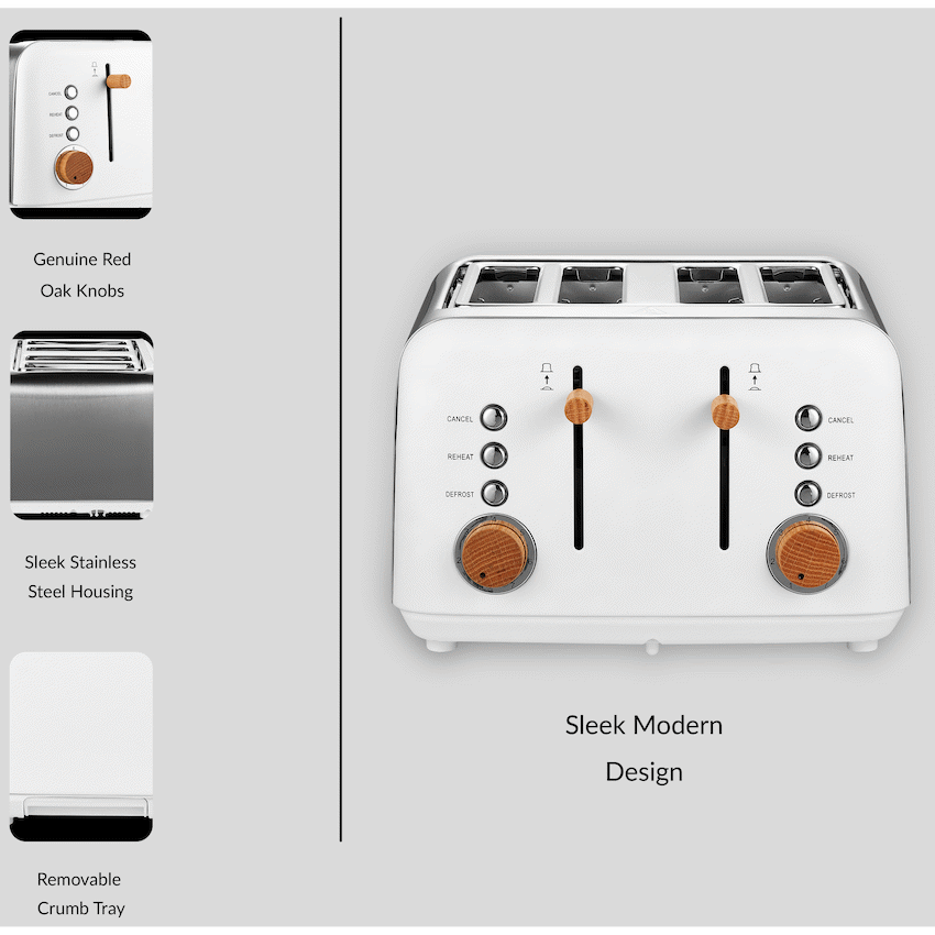 Boden Stark Anson Collection 4 Slice SS Toaster White