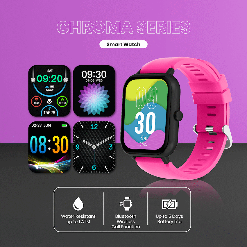 Volkano Chroma Series Smartwatch with Pink Strap