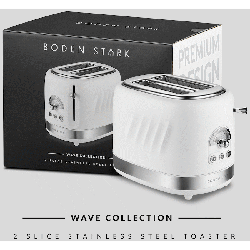 Boden Stark 2-Slice Stainless Steel Toaster - White