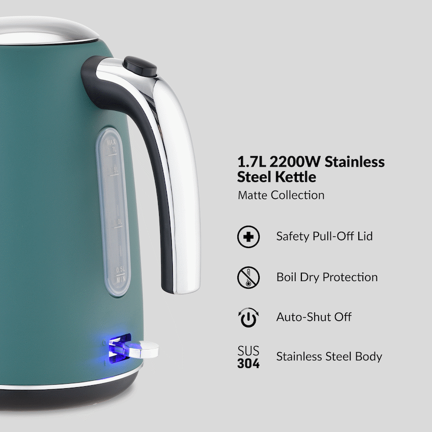 Boden Stark 1.7L Matte Stainless-Steel Kettle - Green
