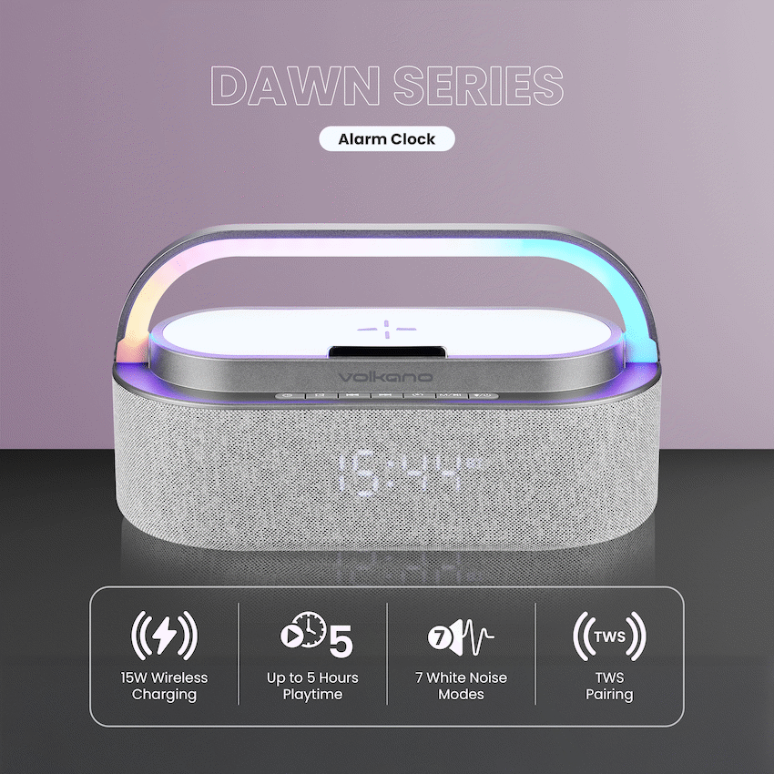 Volkano Dawn Series Alarm Clock with Wireless Charging and Speaker