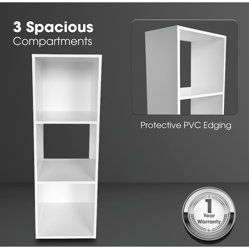 Everfurn Grayscale 3 Tier Bookshelf White, High Pressure Laminate