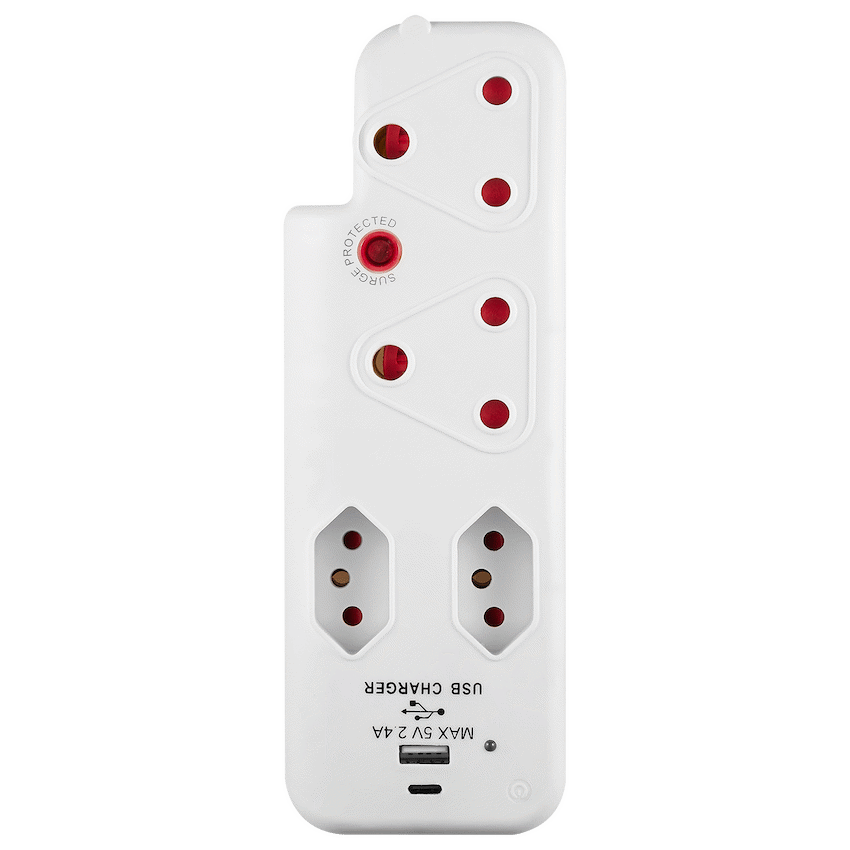 Ellies  4 Way Surge adaptor with type C + USB - WT