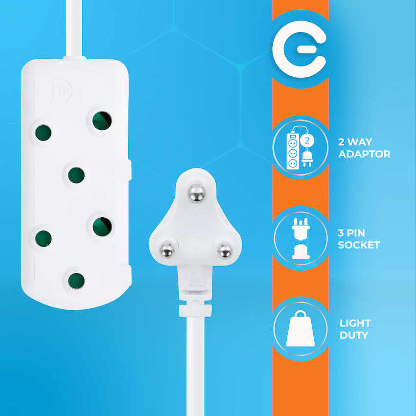 Switched Light Duty Side by Side (SBS) Extension Leads 5m - WT