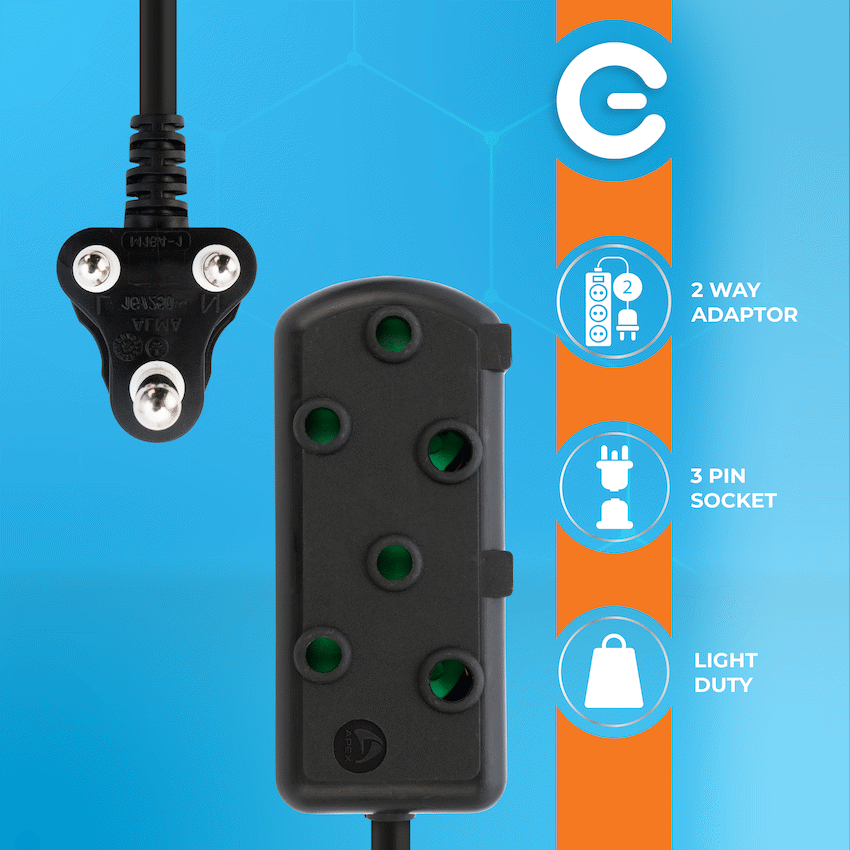 SWITCHED Light DUTY Side by Side (SBS) EXTENSION LEADS 10M - BK