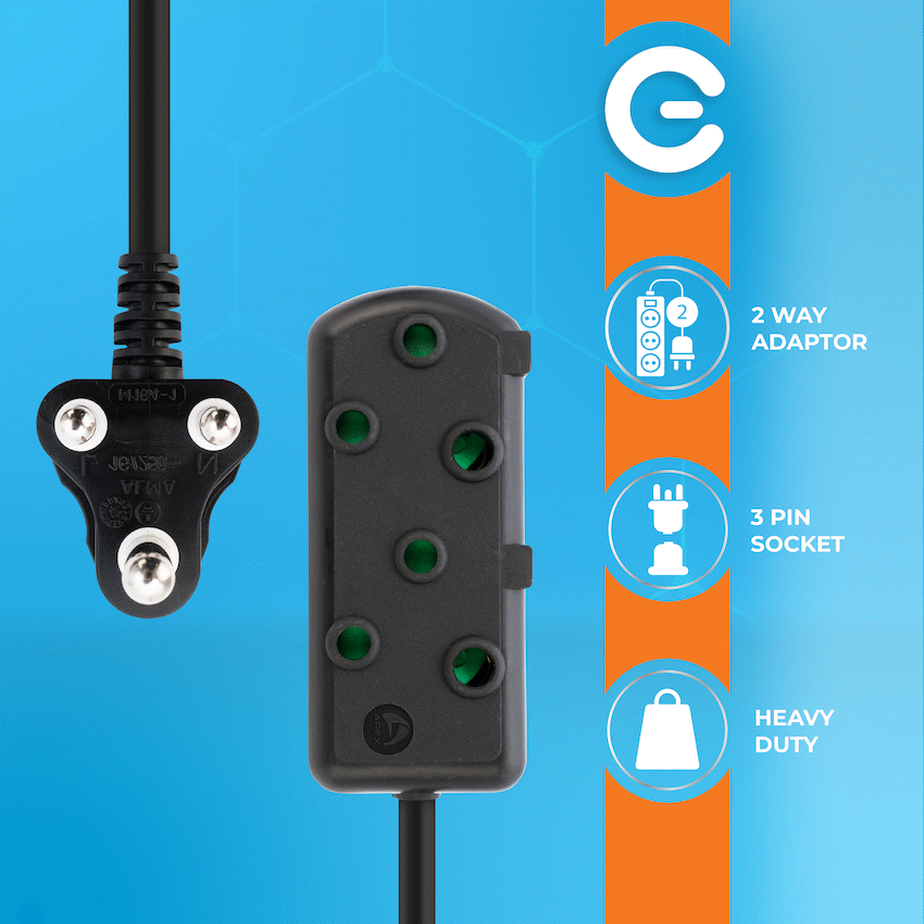 Switched Heavy Duty Side by Side (SBS) Extension Leads 10m - BK