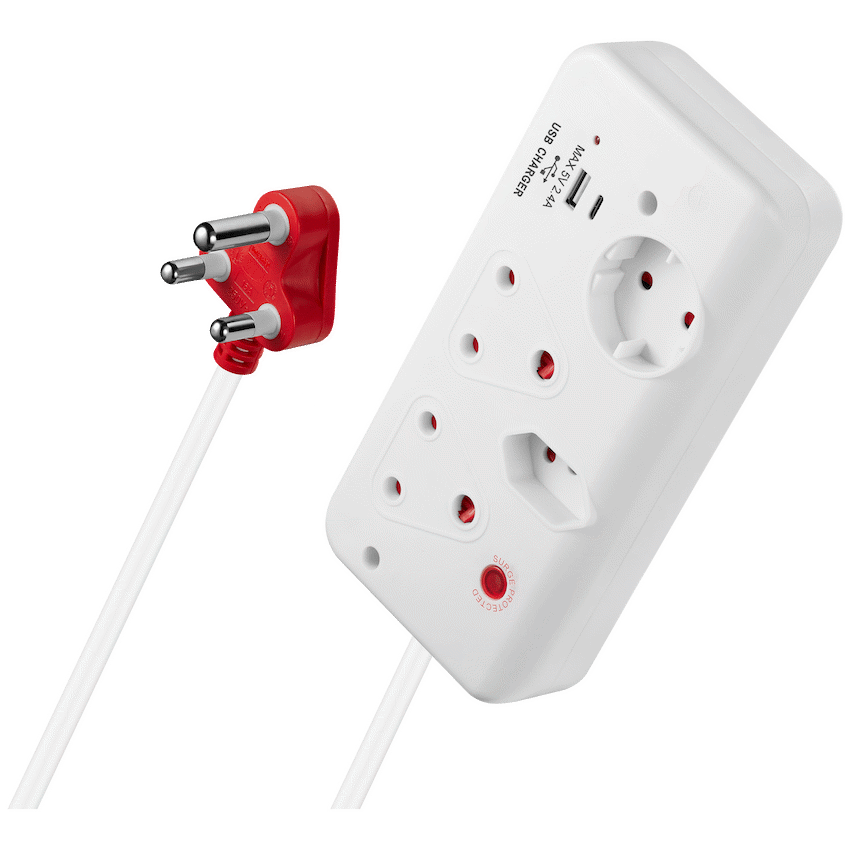 Ellies 4-Way Surge Multiplug with USB-A+USB-C 0.5m - WT