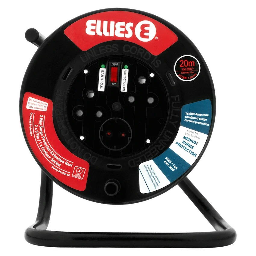 Ellies Heavy Duty Surge Extension Reel - 20m - BK