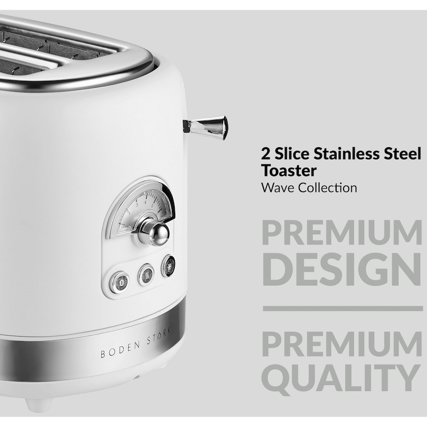 Boden Stark 2-Slice Stainless Steel Toaster - White
