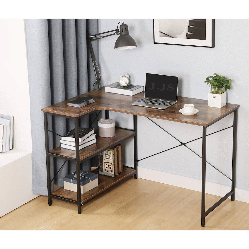 Everfurn Anthony L-Shaped Corner Work Desk - Steel Frame