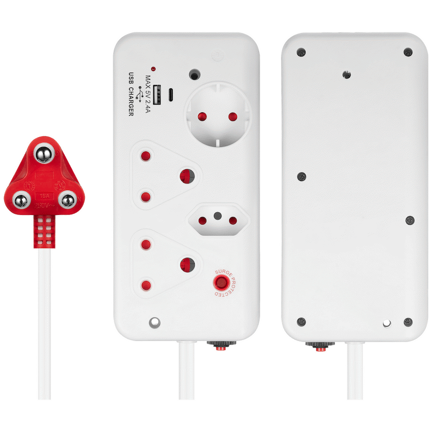 Ellies 4-Way Surge Multiplug with USB-A+USB-C 0.5m - WT