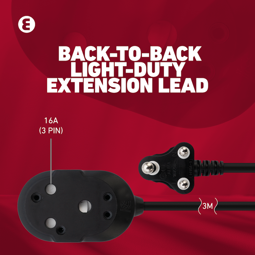 Ellies Back-to-Back Light-Duty Extension Lead - 3m