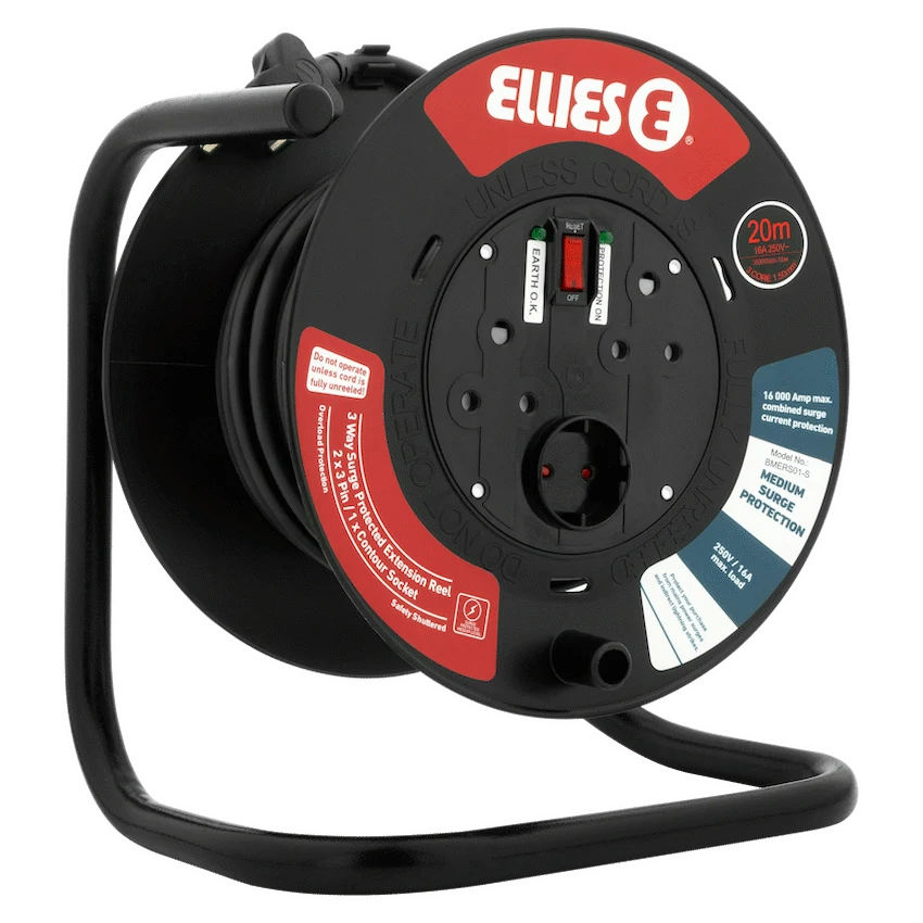 Ellies Heavy Duty Surge Extension Reel - 20m - BK